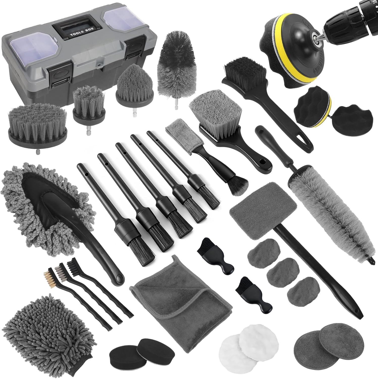 Interior Detailing Kit - ชุดอุปกรณ์ดูแลรักษารถยนต์ 36 ชิ้น ชุดเครื่องมือทำความสะอาดรถยนต์ระดับมืออาชีพ สำหรับภายใน ภายนอก