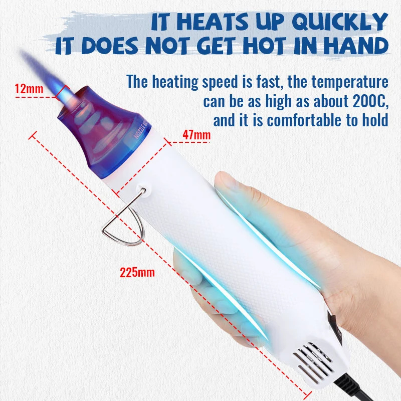 Dryer Car Blower - ปืนลมร้อน 220V ปืนเป่าลมร้อนสำหรับงานบัดกรี อุปกรณ์ DIY ปืนเป่าลมร้อนไฟฟ้าขนาดเล็ก