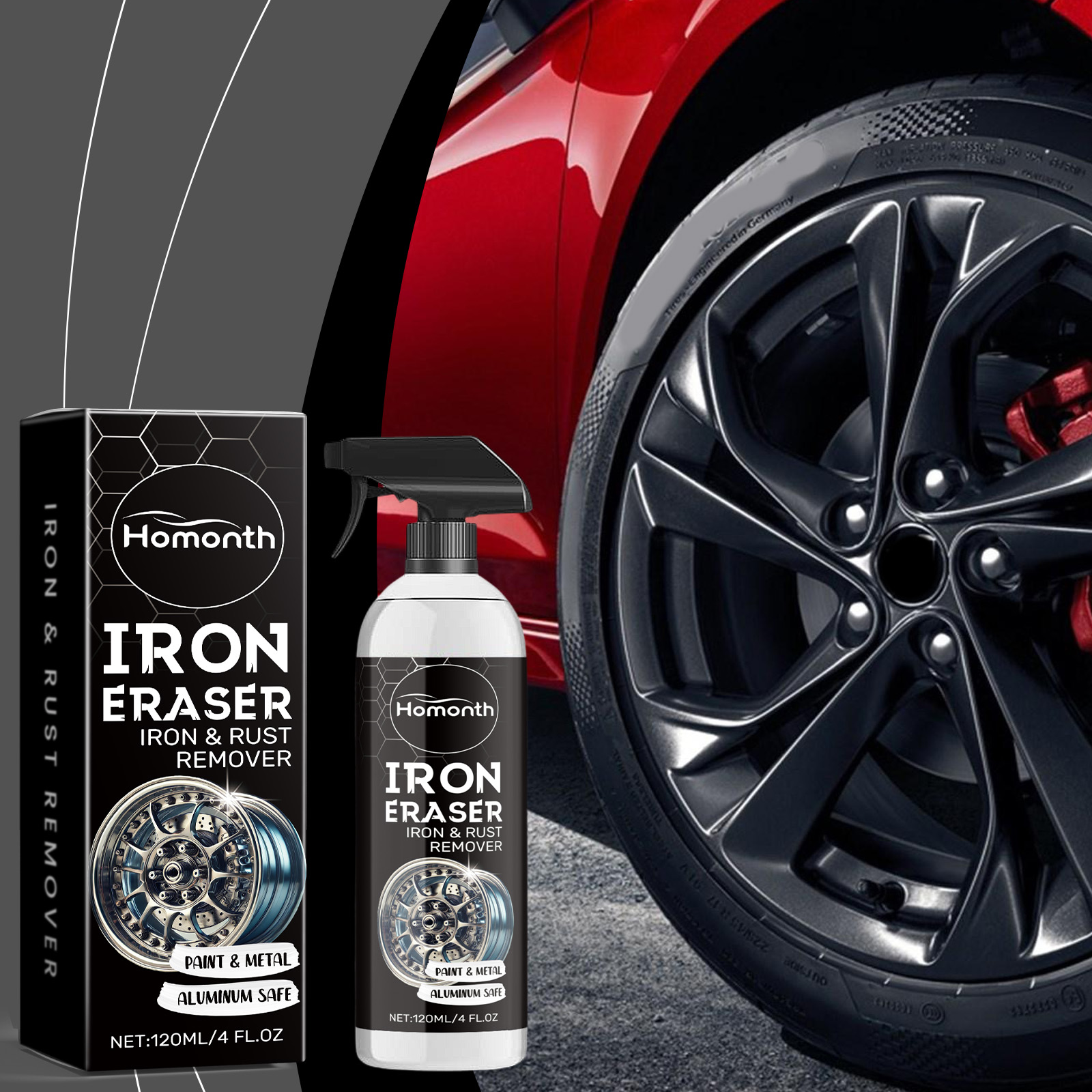 Wheel Cleaner Alloy - สเปรย์กำจัดสนิมล้อรถยนต์ น้ำยาทำความสะอาดที่มีประสิทธิภาพสำหรับขอบล้ออัลลอยและคราบยาง สูตรออกฤทธิ์เร็วสำหรับการดูแลรักษารถยนต์ คืนความเงางาม