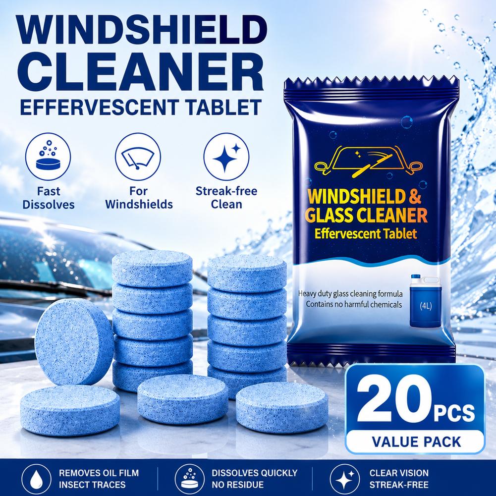 Glass Cleaner Streak - เม็ดฟู่ทำความสะอาดกระจกรถยนต์ กำจัดคราบน้ำมันอย่างมีประสิทธิภาพ ทำความสะอาดกระจกไร้รอยขีดข่วน สำหรับกระจกรถยนต์