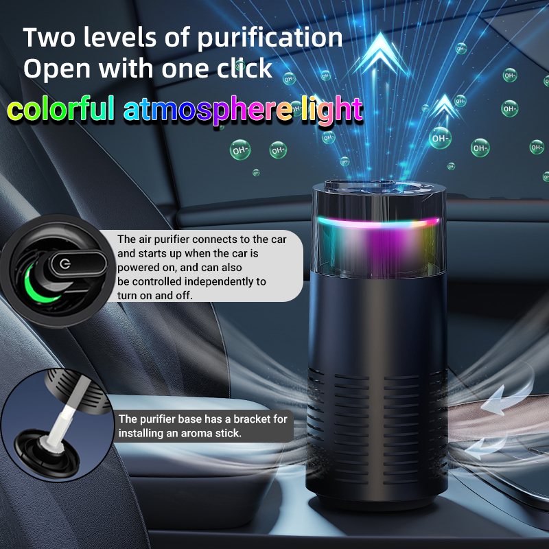 Odor Eliminator Car - เครื่องฟอกอากาศขนาดเล็กพร้อมแท่งอโรมาเธอราพี ตัวกรอง HEPA แท้ ทำความสะอาดอากาศและกำจัดฝุ่น กลิ่น