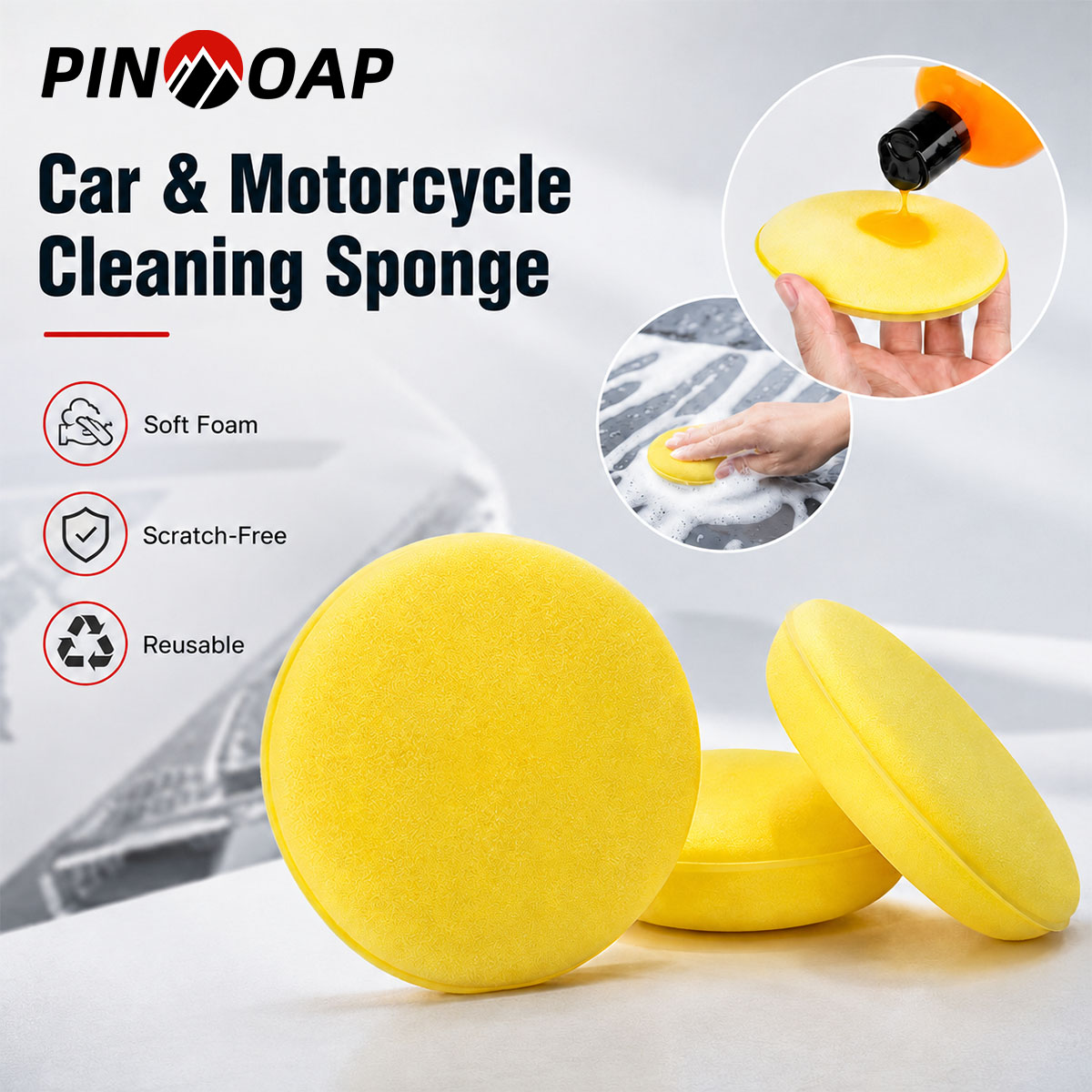 Wax Applicator Pad - ฟองน้ำทำความสะอาดรถยนต์ จักรยานยนต์ PINMOAP 3/5/12/24P แผ่นฟองน้ำสำหรับลงแว็กซ์แบบใช้ซ้ำได้ ไม่ทำให้เกิดรอยขีดข่วน