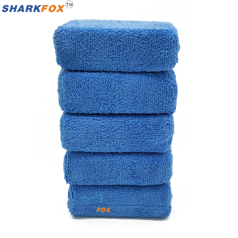 Wax Applicator Pad - Sharkfox 5 ชิ้น/ล็อตไมโครไฟเบอร์รูปสี่เหลี่ยมผืนผ้าแผ่นทำความสะอาดแว็กซ์ฟองน้ำสีฟ้าและสีเทาการดูแลรถยนต์ไมโครไฟเบอร์แว็กซ์ขัด