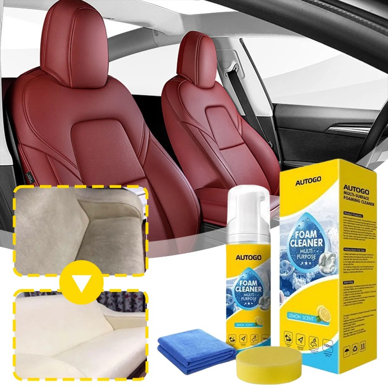 Leather Cleaner Interior - โฟมทำความสะอาดอเนกประสงค์สำหรับภายในรถยนต์ โฟมทำความสะอาดพร้อมฟองน้ำ ที่นั่งหนัง รองเท้าสีขาว น้ำยาขจัดคราบ โฟมไม่ต้องล้าง