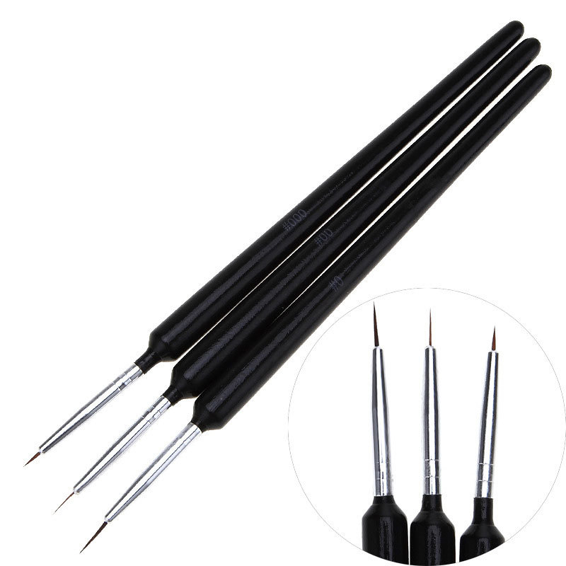 Detailing Brush Set - ชุดแปรงวาดลายเล็บแบบละเอียดพิเศษ 3 ชิ้น ด้ามจับสีดำ แปรงขนละเอียดสำหรับวาดลายดอกไม้ วาดเส้นละเอียด
