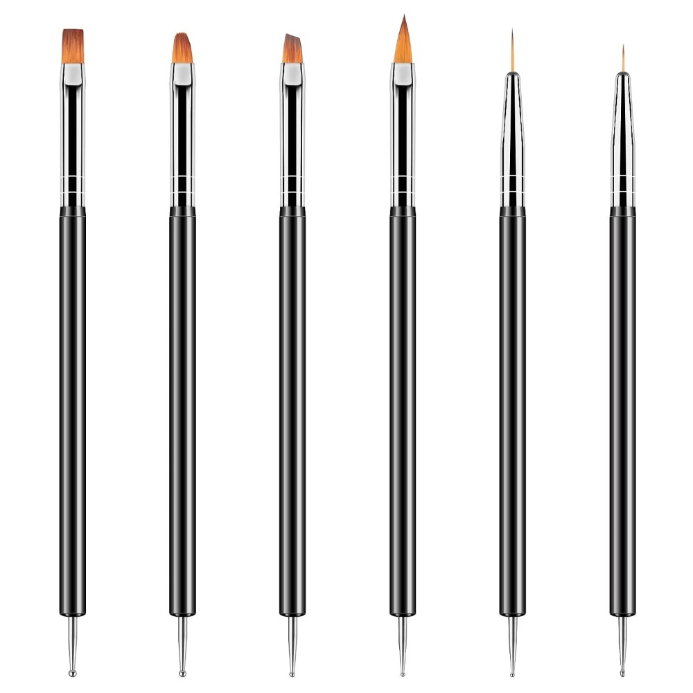 Detailing Brush Set - ชุดอุปกรณ์แต่งเล็บแบบสองหัว 6 ชิ้น พร้อมแปรงไลเนอร์สำหรับวาดลายเจล ทาสี และวาดลายละเอียดเล็กๆ